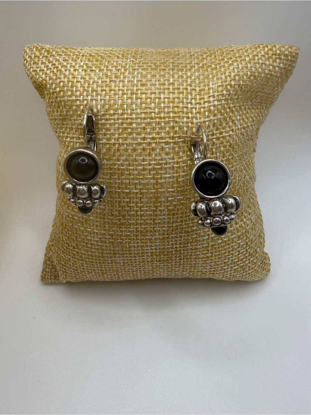 Sterling Silver Black Bead Drop Earrings